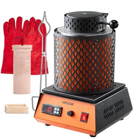 VEVOR Forno di Fusione Elettrico, 1350 W Macchina per Fusione di Metalli da 1150 ℃ con Crogiolo in Ceramica da 3 kg, Kit per Oro per la Creazione di Gioielli, Barre di Metallo, Componenti Metallici