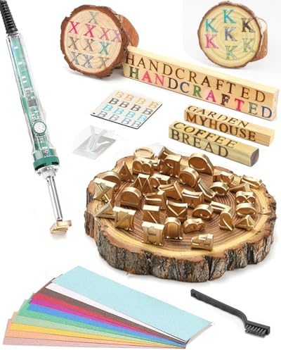 Wood Burning Letter Kit, 26 Pcs Alphabet Branding Iron Stamps for Wood Leather Hats BBQ Bread with a 60W Electric Branding Iron (1.9cm 26pcs Letters Coloful)