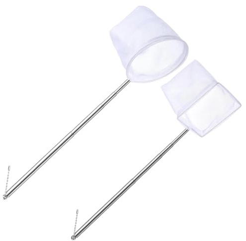 2 Retini Mini Acquario con Manico in Acciaio Inossidabile, retino pesca, Rete da Pesca a Maglia Fine con Manico Telescopico per Acquario, Stagno e Pulizia