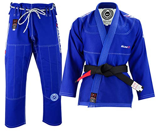 Malino Traje Jiu Jitsu Gi Brasileño Azul, Uniforme de adulto, Perla tejido 100% algodón 550Gsm, Pantalones 10oz Ripstop Talla A2