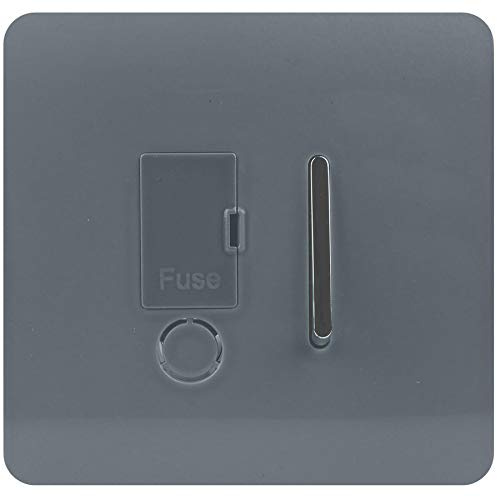 Trendi Switch Screwless Artistic Modern Glossy Tactile 230V Switched 13 A Single Fused Spur Connection Unit w/Flex Outlet Chrome Rocker in Warm Grey - ART-FSWG