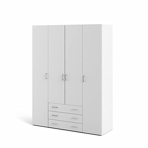 Arredo Stock Armadio 4 ante e 3 cassetti bianco, 154X49,5X200,4H