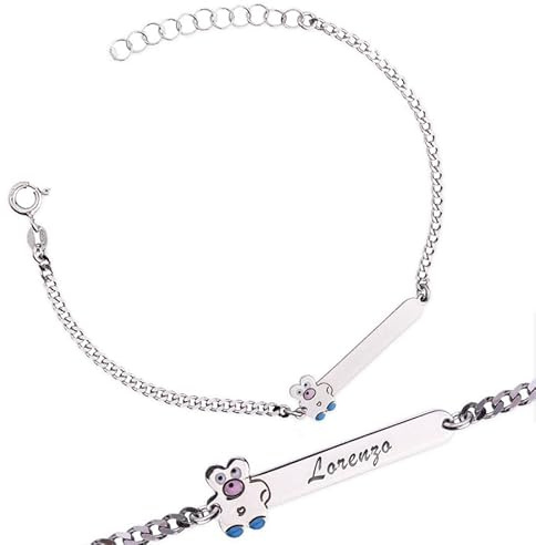 Sakrami Pulsera Plata 925 para Niño/a con Osito Kids Collection + Caja Regalo Personalizada - Pulsera para Nacimiento Comunión o Bautismo
