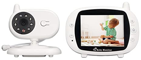 Monitor de Video Inalámbrico para Bebés con Visión Nocturna, Conversación de 2 Vías, Canción de Cuna, Monitoreo de Temperatura y Transmisión de Señal Digital (Enchufe de la UE)