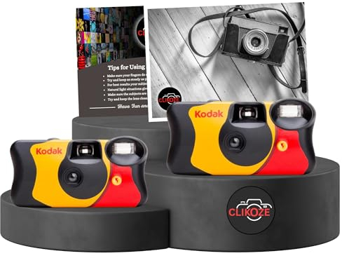 Clikoze Lot de 2 appareils photo jetables Kodak Funsaver 35 mm à usage unique avec 39 poses et carte de conseils pour photographie Clikoze