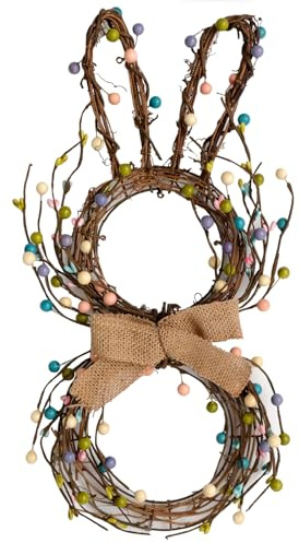 Couronne de lapin de Pâques - Décoration de porte d'entrée - Couronne de lapin artificielle - Décoration de vacances de Pâques