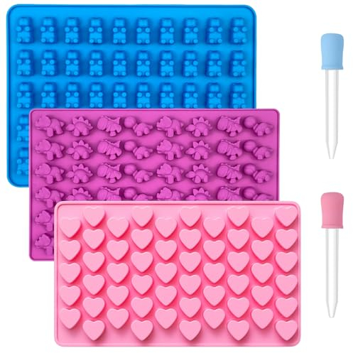 Maxentico 3 Pièces Moule Silicone, Moules à Bonbons à Gummy, Moule Chocolat, Ourson/Animale et Caramel, Bonbons Moelleux, pour la Préparation du Chocolat, Multishape