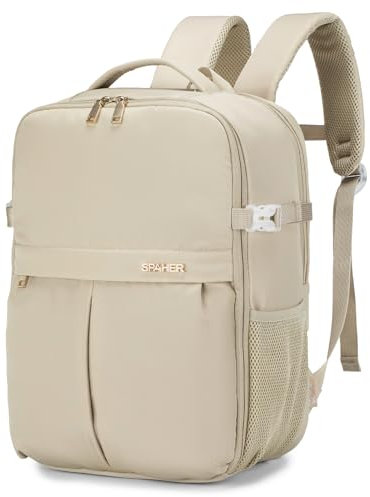SPAHER Reiserucksack Handgepäck 40x30x20cm Wizzair Vueling Laptop Rucksack 15,6 Zoll mit Laptopfach Business Arbeit Reisen Rucksack Herren Schulrucksack für Teenager Notebook College Damen Beige