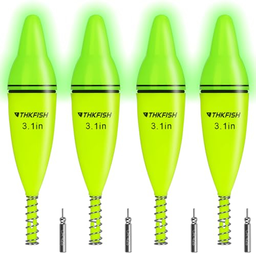 THKFISH LED Leuchtpose, 4PCS Angelposen Set für Nachtangeln, Schwimmer Angeln für Salzwasser und Süßwasser, Forellen Posen, Hechtpose, Angelposen für Crappie, Zande, 5.5/7.8/10.4 cm
