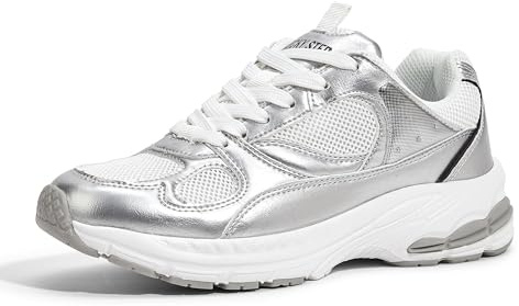 LUCKY STEP Women's Running Shoe Platform Chunky Walking Sneakers Breathable Mesh Comfy Lightweight Fashion Casual Tennis Dad Shoes (Silver, 8US-38EU-5UK)