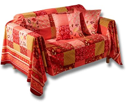 Eldo® Colcha de 145 x 220 cm con diseño de patchwork, manta decorativa para sofá y cama, 100% poliéster, manta cálida para sofá, manta acogedora con bonito estampado de patchwork, manta de cama