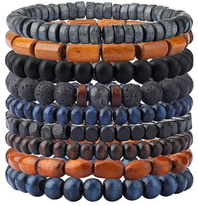 Manfnee Bracelet en bois avec perles pour hommes et femmes, bracelet marron, bracelets ethniques tribaux pour hommes