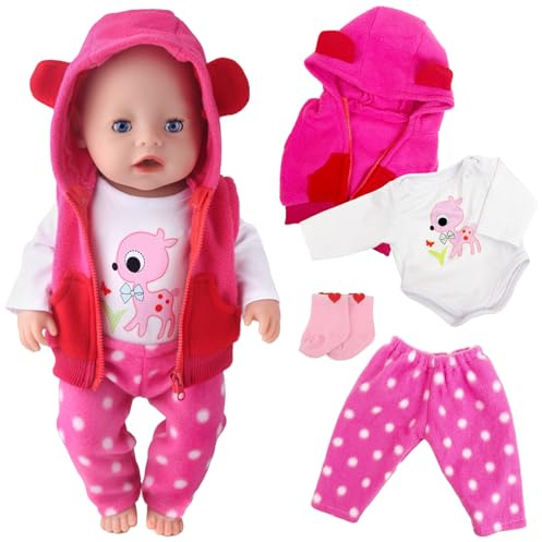 Carreuty Ropa de muñeca bebé para muñecas de 12 a 14 pulgadas, trajes de ciervo rosa con chaleco, camisetas de manga larga, pantalones, calcetines para muñecas dulces de 30-35 cm, ropa de muñeca nueva