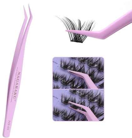 NAGARAKU DIY ögonfranspincett non-stick nanobeläggning förhindrar ansamling av lim med lång tå 1,8 cm för brett skaft ögonfransband och anti-punktering tweezer-fläktar rund tå (NS-01)