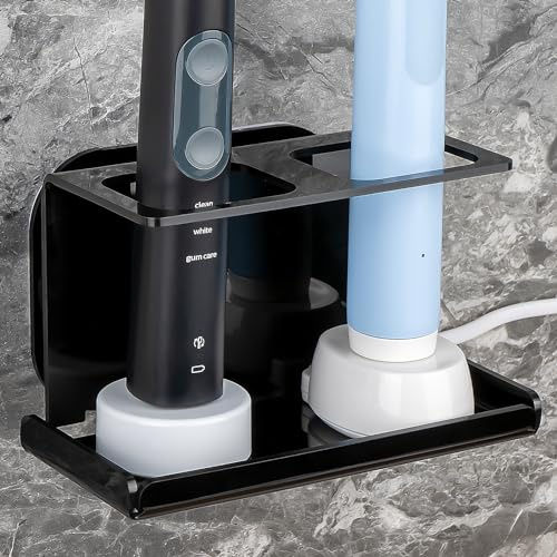 Soporte para cepillo de dientes eléctrico montado en la pared, organizador de cable de cepillo de dientes eléctrico con capacidad para 2 cargadores, soporte autoadhesivo para cepillo de dientes