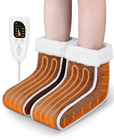 SUPPOU Chauffe Pied Électrique Chauffants,Séparé pour Femmes et Hommes,avec Doublure en Peluche,6 Réglages de Chaleur,4 Minuteries,Lavable en Machine,Doublure Douce