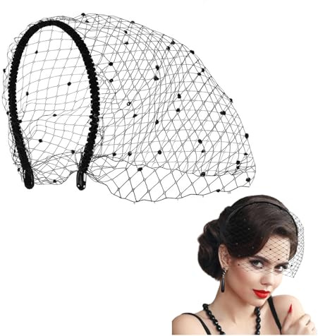 Yuannee Svart nät slöja pannband, 1920-tals stil strass klaff huvudbonad fascinator retro slöja nät pannband svart spets slöja för begravning bröllop teparty