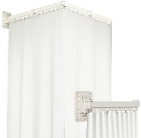 Barra de Cortina de Ducha Plegable con Cortina de 180 Cm, Apta Para Bañeras o Duchas, Barra Cortina Baño, Color Blanco crema