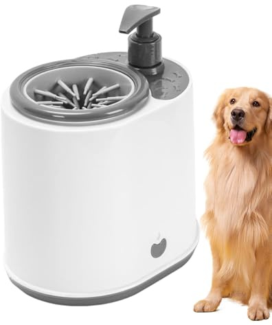 Tyinerc Limpiador de patas para perros eléctrico – Lavadora de garras portátil y recargable, limpiador de patas de cepillo suave con depósito de jabón para perros y gatos de senderismo