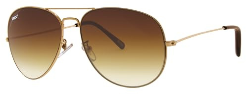 Zippo - Flash Pilot Lunettes De Soleil, Type Pilote, Protection UV 400, Unisexe pour Homme Et Femme, Doré/Marron
