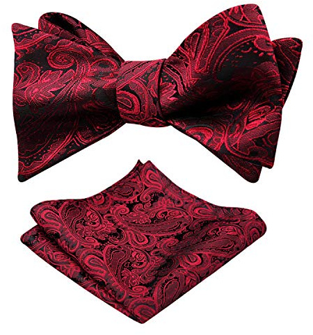 Alizeal Mens Paisley Jacquard Self Bow Tie Pocket Square Set (Maroon)(Size: One Size)