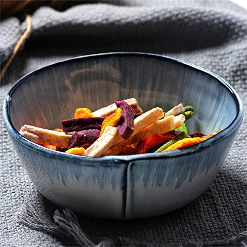 MKKSLR Insalatiera in Ceramica Scodella per Pasta Zuppa Creativa Tagliatelle Cereali Ciotole Ciotole Microonde Cassaforte per miscelare retrò Ciotola per servire 6,5 Pollici Blu