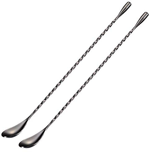 Briout Bar Spoon Cocktail Mixing Stirrers for Drink, Stainless Steel 12 Inches Long Handle, Black 2 Pieces