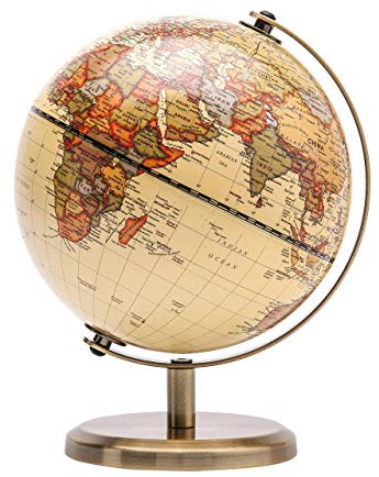 Annova Antiker Globus Durchmesser 14 cm – pädagogische/geografische/moderne Schreibtisch-Dekoration – Edelstahlbogen und Sockel – für Schule, Zuhause und Büro (Antik-14 cm) (Braun 1)