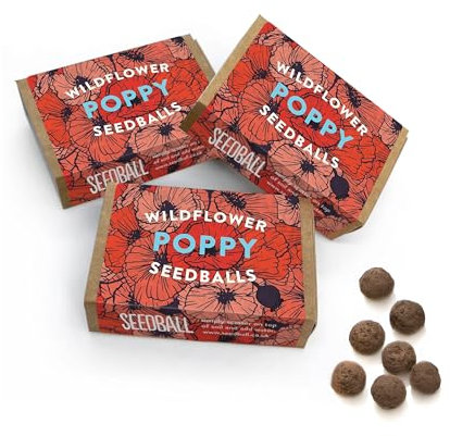 Seedball Wildflower Poppy Seed Balls, Pack of 3, 6 Balls per Box