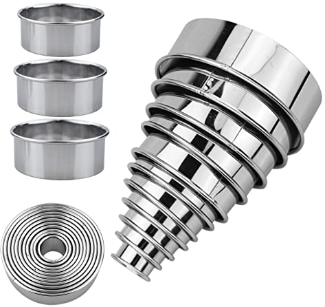 11 Pcs Pastry Cutters Round, Round Cookie Cutter Set Biscuit Cutters/Ring Scone Cutter, Stainless Steel Metal Circle Cookie Cutter for Pastry, Donut, Fondant, Baking, DIY Cake