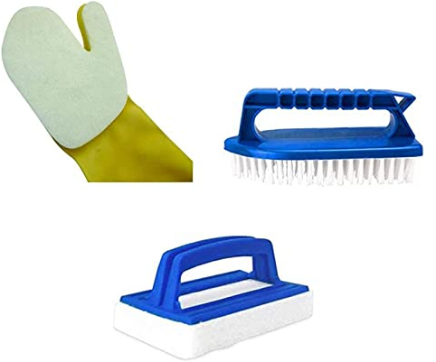 well2wellness® Poolreiniger Set 2 - Reinigungsbürste mit Griff und weißen Borsten + Pool Reinigungspad/Handpad mit Griff und Pool Reinigungshandschuh