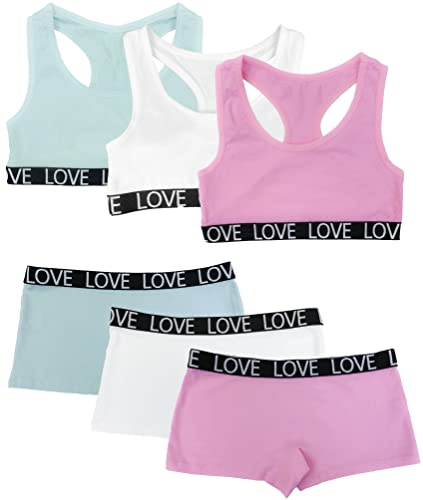 Channo Set per Ragazza in Cotone Intimo: Top senza ferretto con spalline larghe e slip a culotte confezione da 3 pezzi 10-12 anni colore Dolce