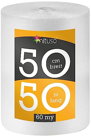 Luftpolsterfolie 3 Rollen | 0,5 x 50m (60my) | Premium Qualität | Ideal für Versand, Umzug, Verpackung/Verpackungsmaterial | mituso