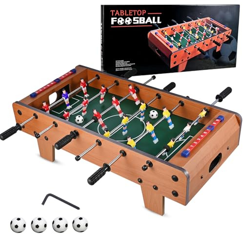 Goldge bordsparckare barn, kickerbord (uppdatering), bordsfotboll med 6 stänger och 4 kickerbollar, bordsparckare barn, 50,5 x 24,5 x 15 cm minibordsfotboll barn, kicker lätt att montera