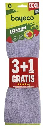 Bayeco - Bayetas Extrafibre Microfibra 45x38 cm - Pack 3 uds + 1 Gratis - XXL - Multiusos - Súper Absorbentes - Más Limpieza en una pasada