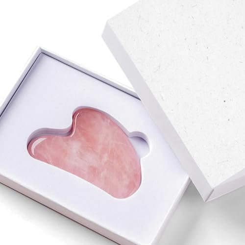 Natural Rose Quartz Jade Gua Sha Stone | Face Body Massager Scraper Therapy Facial Skincare Beauty Tool | Self Care Gift for Women | Massager for Face, Eyes, Neck Skincare Set