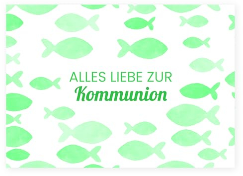 Friendly Fox Fische Karte zur Kommunion, 1x Kommunionskarte mit Umschlag, Karte Kommunion Junge Mädchen