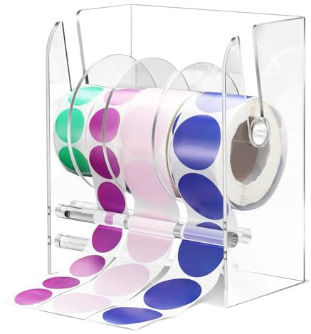 Qilery Verstellbarer Etikettenspender, Acryl-Aufkleberspender, Aufkleber-Rollenhalter, Aufkleberhalter, Organizer, Etikettenständer für Aufkleberetiketten, Büro und Zuhause (4 Scheiben)