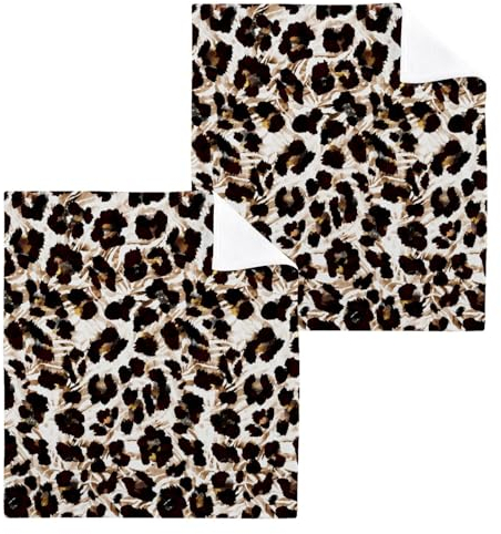ISAOA Gästehandtücher aus Baumwolle, Leopardenmuster, Zebramuster, Waschlappen, Handtuch für Badezimmer, Spa, Hotel, Küche, 2 Stück