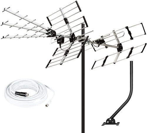 Femstjärnig HDTV utomhusantenn 200 km lång räckvidd 2024 uppgraderad Yagi VHF UHF stöder ATSC 3.0 och 4K sändning med 21 tums monteringsstång