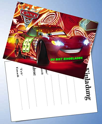 VSW 12 biglietti d'invito e 12 buste per feste di compleanno e compleanno dei bambini Pixar Cars n. 110