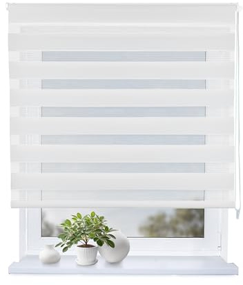 Rollmayer Doppelrollo mit Bohren Schraubmontage Fensterrollo (Weiß 160B x H220 cm) Duo Rollo Sonnenschutzrollo Zebrarollo Seitenzugrollo fur Fenster und Tur