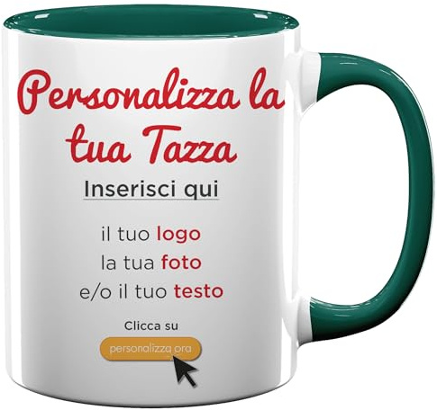 AL PRODUCTION Tazza Personalizzata con Foto, Testo e Logo - Mug in Ceramica con Stampa Personalizzabile per Colazione - Idea Regalo Uomo e Donna per Amici e Familiari - Made in Italy (Verde Scuro)