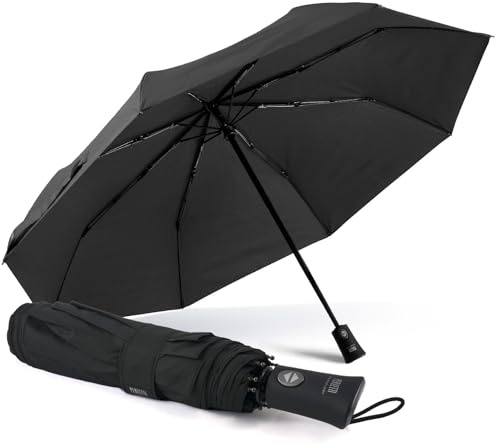 PERLETTI Paraguas Plegable Automático Hombre - Paraguas Compacto Abre y Cierra de Viaje Cortaviento Ligero - Paraguas Hombres Resistente Portátil Abertura Automática - Diámetro 104 cm (Negro Carbón)