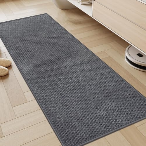 KMVIZI Tappeto Cucina Antiscivolo Lavabile, 45x180cm Tappeto Cucina in Ciniglia, Passatoia Assorbente in Gomma, Runner Facile da Pulire, per Sala da Bagno, Disimpegno, Pranzo, Lavanderia, Grigio