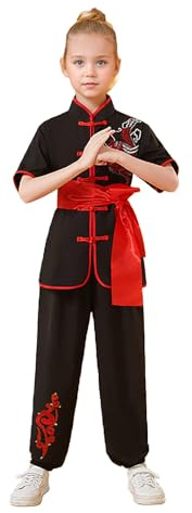 Taichi - Completo artistico per bambini, con cintura, bretelle e papillon, colore: nero, 7-8 anni