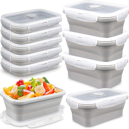 YFNVH 8er Set Faltbare Silikon Lunchboxen mit Deckel 550 ml Grau