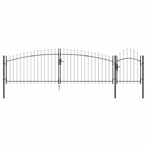 vidaXL Puerta de Jardín con Punta de Lanza de 100 x 500 cm, hecha de acero recubierto de polvo. Resistente al clima y al óxido. Incluye cerradura deslizante. Diseño moderno, ideal para cercas y entra