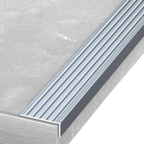 Aluminium Treppenkante Winkelprofil, L-Form Treppenkantenprofil, Rutschfester Metall Treppenprofil(Gray)
