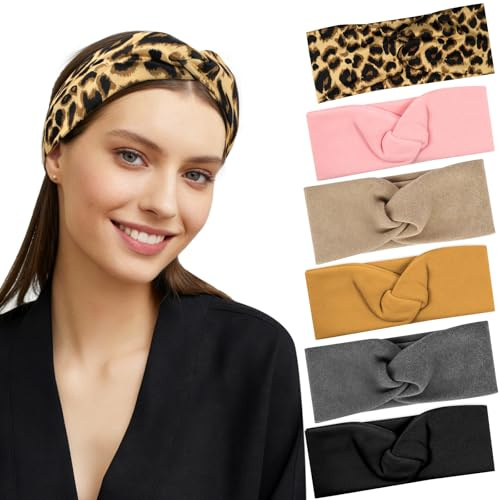 ALIIP Pannband för kvinnor, 6 stycken elastiskt hårband hårband, huvudband, håraccessoarer, sporthårband, halkfria turbaner för makeup yoga löpning (B)